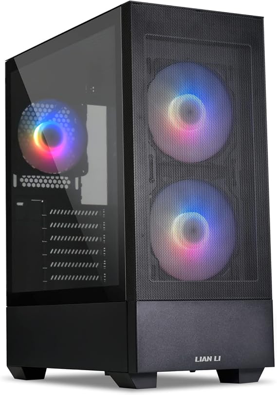 Lian-Li LIAN LI High Airflow ATX PC Case, RGB Gaming Computer Mesh Front Panel Mid-Tower Chassis w/ 3 ARGB PWM Fans Pre-Installed, USB Type-C Port, Tempered Glass Side (LANCOOL 205 C, Black)