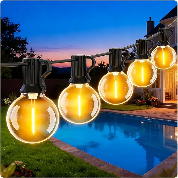 Outdoor Garden Lights Mains Powered - 9M 30Ft Festoon Light LED String G40 [Energy Class E]