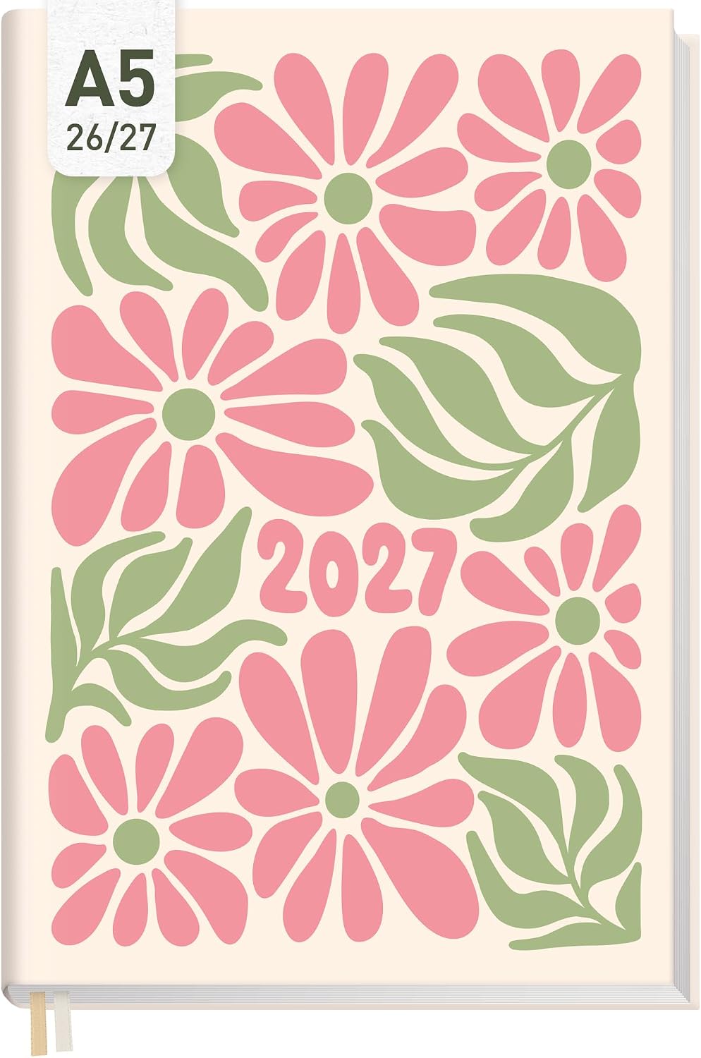 Häfft® Chäff-Timer Calendar 2026 2027 A5 Weekly Planner 17 Months: August 2026 to Dec 2027 Hardcover Diary Book Calendar Flower Power Pink