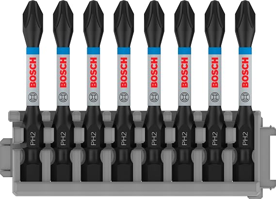 Bosch Professional Accessories 8tlg. Schrauber Bit Set Kreuzschlitz (Impact Control, PH2 Bits, Länge 50 mm, Pick and Click)