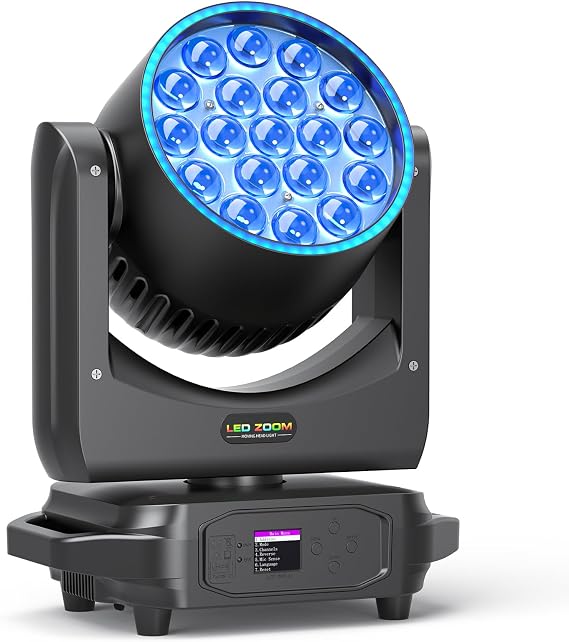 19 LED 285W Wash Moving Head Light RGBW 4-in-1 Professional Zoom Stage Light with Light Bar for Party KTV Concerts DJ Christmas Weddings and Celebrations