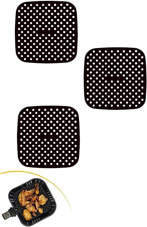 Buffer 3 Adet Isıya Dayanıklı Yıkanılabilir Silikon Airfryer ve Fırın Pişirme Matı, 21,5 cm, Kare, Kırmızı ve Siyah TYC00738720944