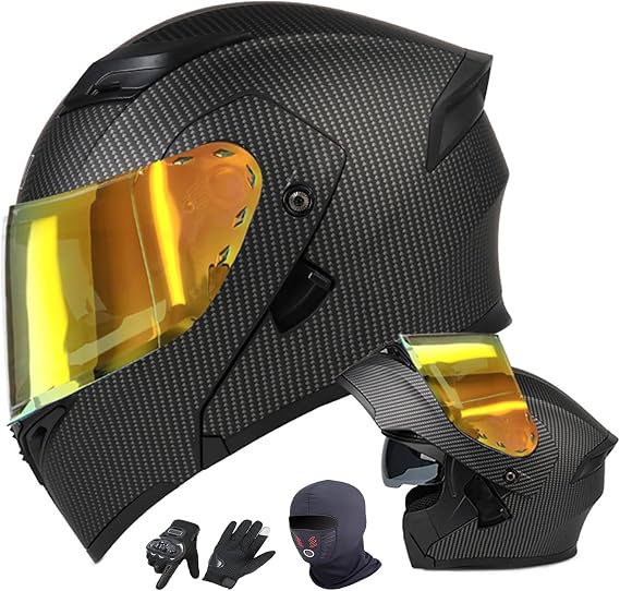 Motorcycle Modular Helmet – Flip-up Full-face Design, Dust Mask & Riding Gloves Included, Anti-fog Dual Lenses, ECE Certified, Adult Unisex All-season, Scooters, Off-road(55,XL(58~60cm))