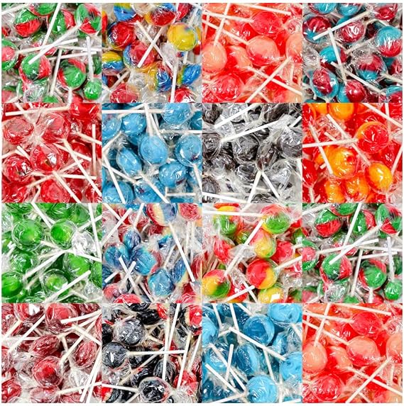 Random Mixed Wrapped Mega Lollies – Assorted Flavored Lollipops Candy Sweets Bulk Pack Variety for Parties, Gifts, Kids (40 Lollipops)