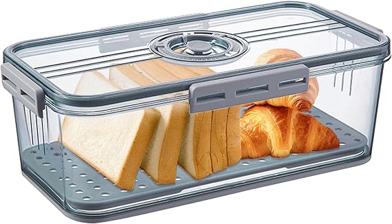 DAWRIS Bread Bin, Bread Storage Container Airtight Bread Box for Kitchen Countertop Airtight Time Recording Bread Box with Lid Food Storage Container for Bread,Toast,Scone,Pastry,Cookies,Veggie(Gray)