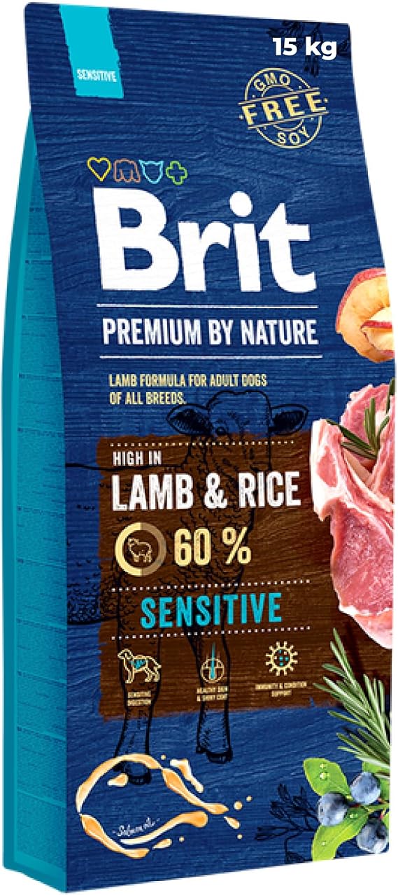 Brit Premium By Nature Kuru Köpek Maması, Kuzu Eti ve Pirinçli, Yetişkin, Her Boydan Cinsler İçin, Yüksek Sindirilebilir Protein, Yağlar ve Besinsel Maddeler, 15 kg