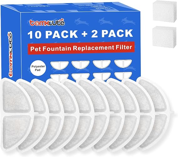 TOMXCUTE P9 Cat Fountain Filters, 10 Replacement Filters + 2 Sponges