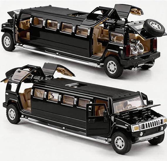 1/32 Scale H2 Diecast Model Car,Zinc Alloy Pull Back Toy Vehicles with Sound and Light for Adults & Kids 3+ Years Old Gift (Black)