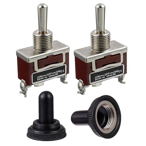 BOJACK RT1122FS Toggle Switch 125V 20A Momentary Automatic Reset Switches 250V 15A SPST 3 Terminals ON -Off- ON with Waterproof Cap(2 PCS)