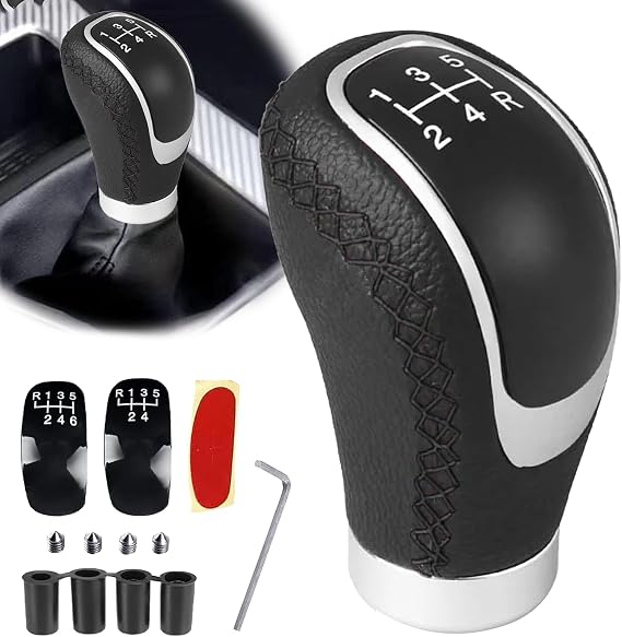 5 Speed Gear Shifter Knob, Manual Gear Stick Knob, Premium Leather Automotive Gear Shift Knob Universal Shift Knob with 4 Adapters