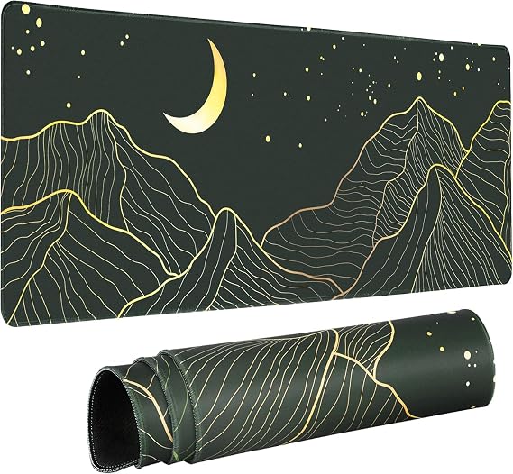 HAUTOCO Abstract Mountain & Moon Large Gaming Mouse Pad, 800 x 300 x3MM Extended XL Mousepad with Non-Slip Base and Stitched Edge, Minimalist Computer Keyboard Desk Mat Desk Pad for Gaming Office