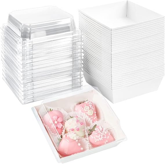 50-Pack White Cake Slice Boxes, Clear-Lid Cupcake Boxes, Oil-Proof Paper