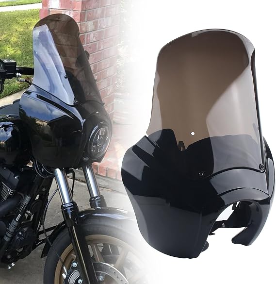 Motorcycle Front Fairing Windshield Kit 15'' Headlight Windshield Windscreen Compatible with Harley Softail Street Bob Standard FXBB FXST 2018-2024
