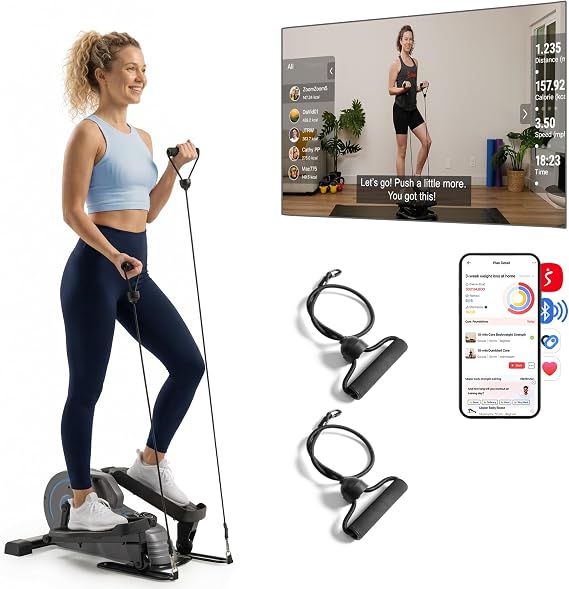 JLL Smart Mini Elliptical – 低衝撃カーディオ、静かな磁気抵抗8段階、コンパクト、自宅やオフィス用、LCDディスプレイ、Bluetooth SunnyFitアプリ対応