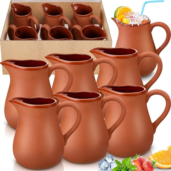 Gejoy 6 Pcs 37 oz Cantaritos De Barro Mexicanos Mexican Clay Mugs, Classic