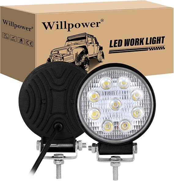 Willpower 4 Inch 27W LED Work Light 12V 24V Flood for Truck Car Van 4X4