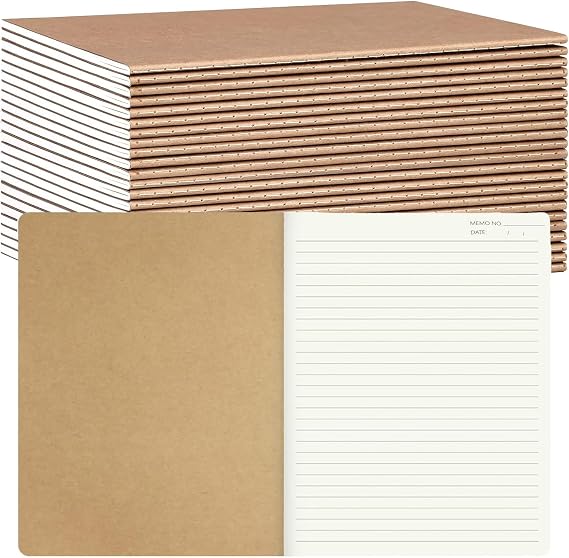20 Pack A5 Lined Notebooks Bulk, 60 Pages Kraft Lined Notepad Journal, Brown Kraft Cover Notebook Multipack A5 Brown Notepads Notebooks for Students, Travelers, Office Supplies