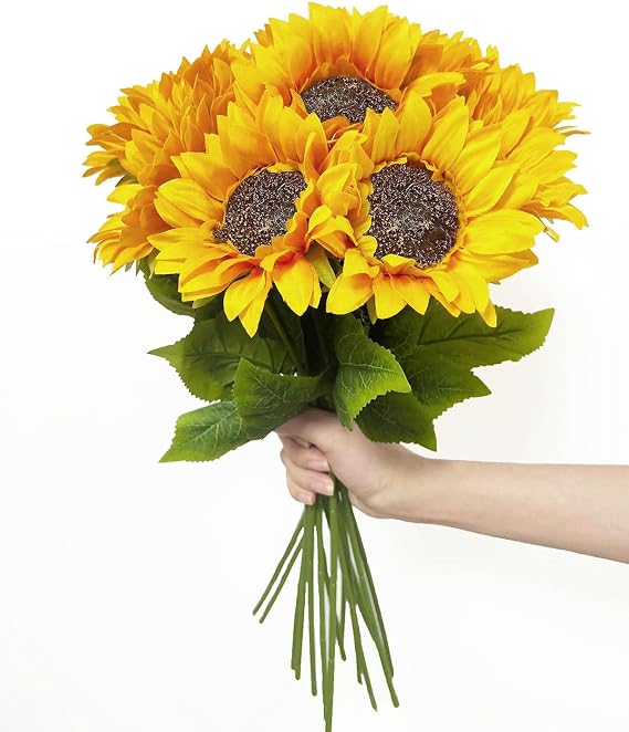 6 Pack Artificial Sunflowers, 45cm Long Stem Silk Flowers