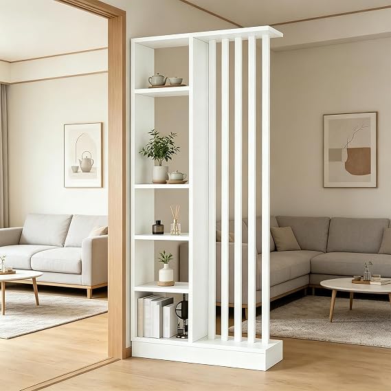 Room Divider with Storage Shelf (A White, 80cm/31.5in)