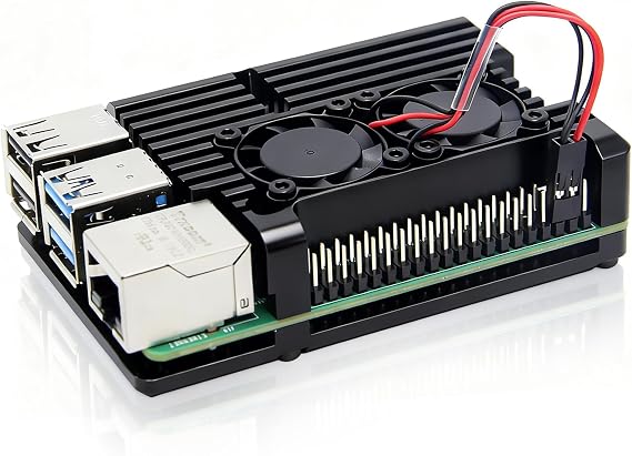 Geekworm Raspberry Pi 4 Aluminum Case/Passive Cooling Shell Metal Enclosure Heat Dissipation for Pi 4B Only (Case with fan-Black)