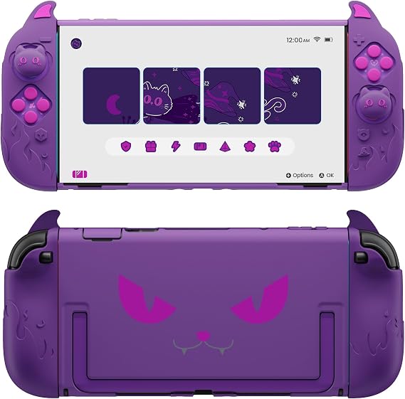 PlayVital Cute Demon Protective Shell for Nintendo Switch 2, Kawaii Anti-Slip Silicone Grip Cover + Dockable Hard Case for for Nintendo Switch 2 with Thumb Grips & Sticker, Shockproof - Purple