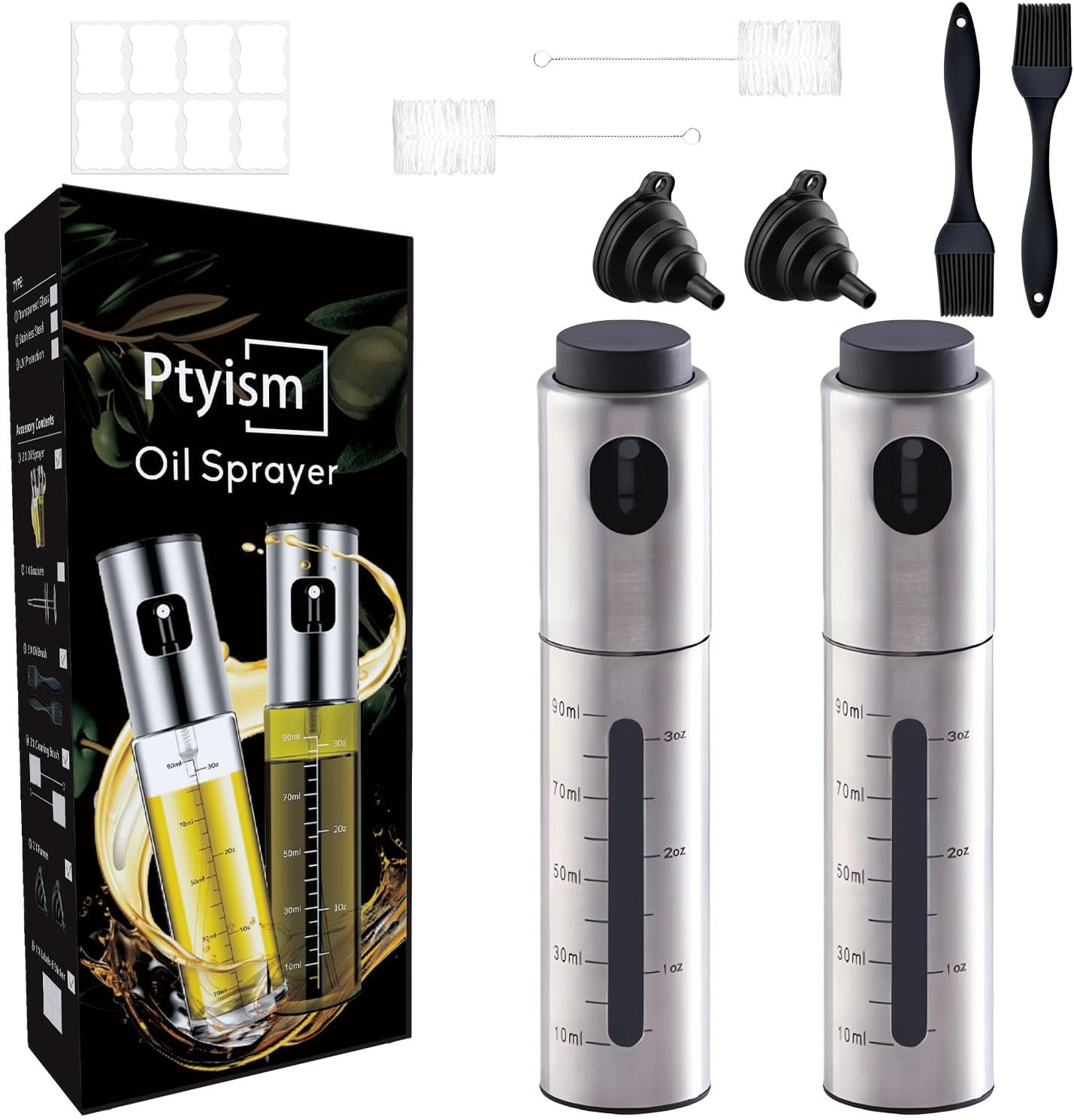2 Pcs Oil Sprayer(Stainless steel With Accessories) Spray oil,Cooking Oil sprayer丨 For Hot air fryer, Salad, Grilling, Baking,Kitchen gadgets