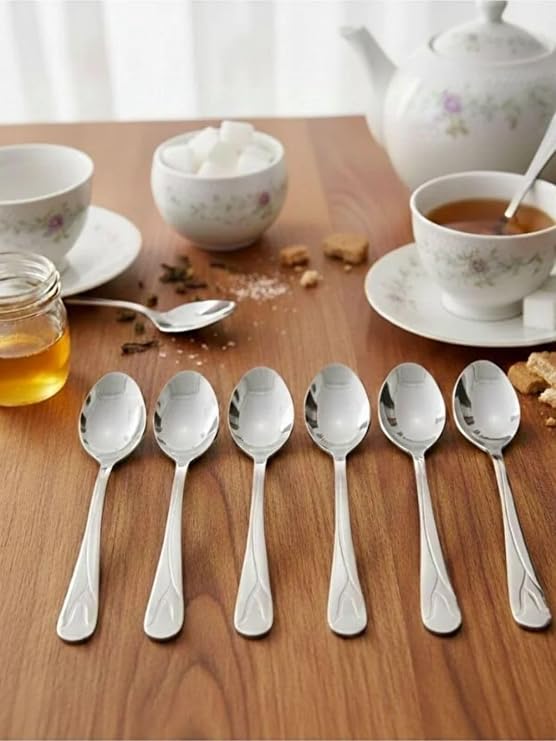 Paslanmaz Çelik Tatlı Kaşığı Seti, 6 Kişilik, Modern Tasarım, Kahve ve Tatlı Sunumları için Sofra Kaşığı