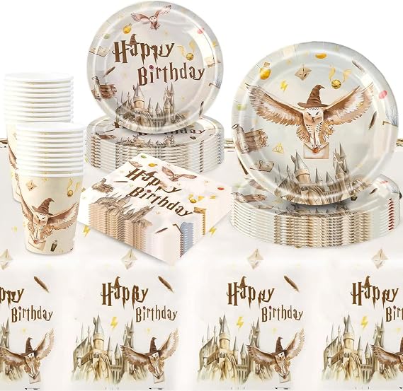 81 Pcs Party Decorations, Wizard Party Supplies Tableware Set Birthday Decorations Included Plates Cups and Napkins Table Cloth Banner for 20 Guests Boys Girls Chrildren