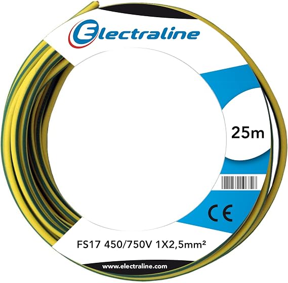 Electraline 13172 – Single Pole Cable FS17, Section 1 x 2.5 mm², Yellow/Green, 25 m