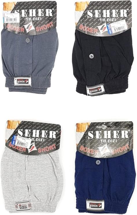Seher Yıldızı 6'lı Paket Pamuklu Penye Düğmeli Erkek Boxer, Karışık Renkli, L Beden