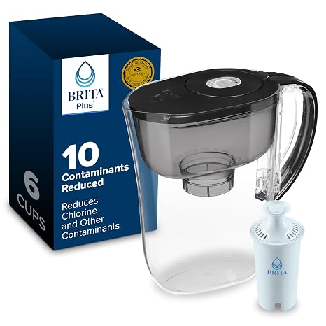 Brita Small 6 Cup Water Filter Pitcher BritaPlus 1 Filter, Metro Black Packaging May Vary