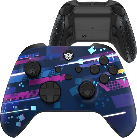 HEXGAMING Esport アドバンスコントローラー 4つのパドルボタン & 交換可能なサムスティック & ヘアトリガー XboxシリーズX/S Xboxカスタムコントローラー PCワイヤー FPSゲームパッド ブルー パープル マジックスペース