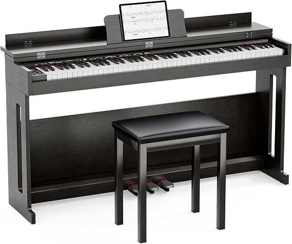 UMOMO 88 Weighted Key Digital Piano with Piano Bench, Graded Hammer Action Electric Piano with Piano Stand, Headphone Jack, 3 Pedal, Full Size Electronic Piano Keyboard for Beginner, Adults, Black