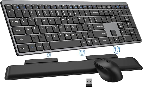 Wireless Keyboard and Mouse Combo, EAYBLLY 2.4G Full-Size Slim Thin Wireless Keyboard Mouse for Windows, Computer, Desktop, PC, Laptop Mac (Gray Black)