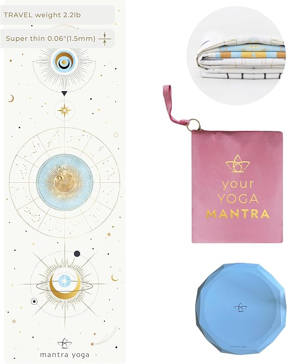 Mantra Yoga Travel PRO 1.5mm - Foldable Fitness & Exercise Mat with Bag | Lightweight, Compact & Eco-Friendly | Non-Slip & Washable | For All Types of Yoga | 72' L x 24' W