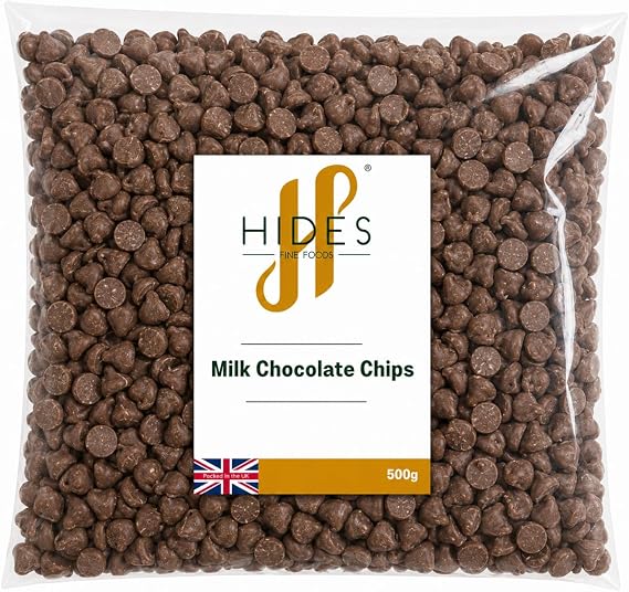 Hides Fine Foods - Milk Chocolate Chips -500g - GMO - Free - Suitable for Vegetarians - Baking - Desserts - Cookies - Ganache - Muffins - Cakesicles - Cakes - Cupcakes -Tempering - Chocolate Mocha