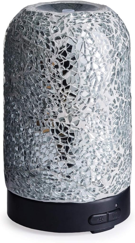 Airome Esssential Oil Diffuser Medium Glass Mosaic Auto Shut Off Silver100ml