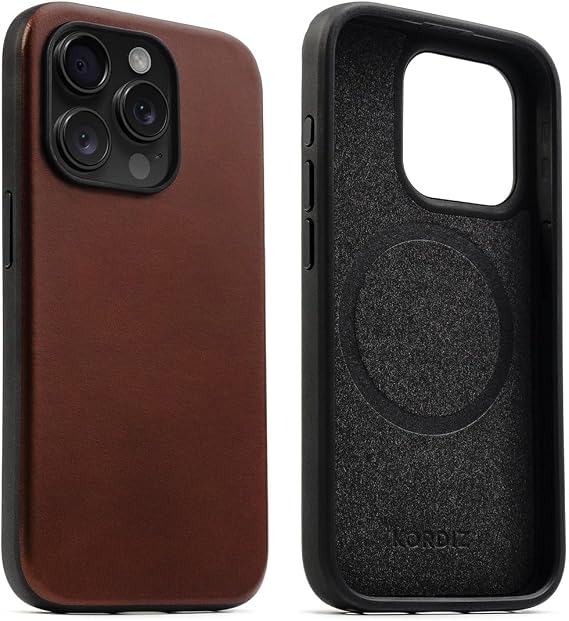 KORDIZ ケースティファイ インパクトケース | iPhone 15 Pro Max対応保護ケース | MagSafe & ワイヤレス充電 | フルグレインレザー | TPEバンパー | カメラ保護 ダークブラウン 15 Pro Max