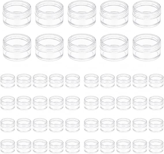 50 Pcs Plastic Cosmetic Jars, 5ml Sample Containers Pots Bottles with Clear Lids, Small Round Travel Sample Jar Pots, Mini Portable Cosmetic Containers for Creams Storage