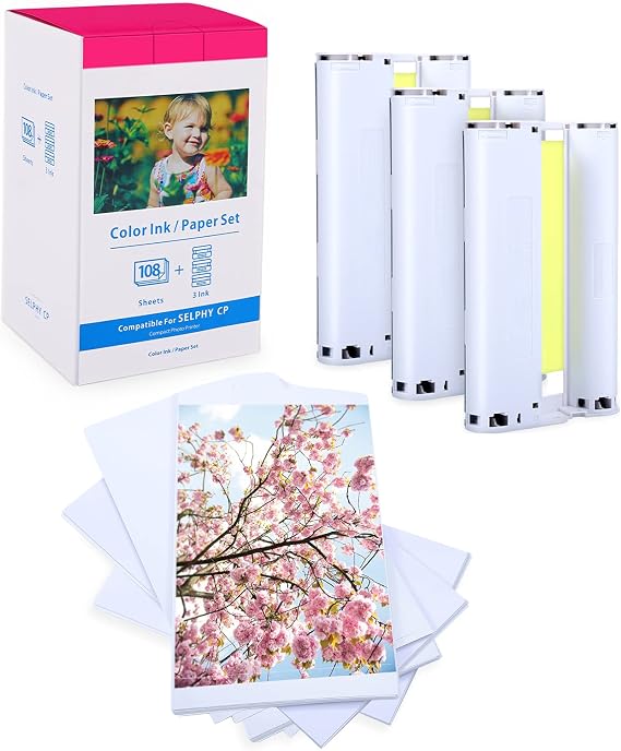 Compatible with Canon Selphy CP1500 CP1300 KP-108IN Photo Paper/Ink