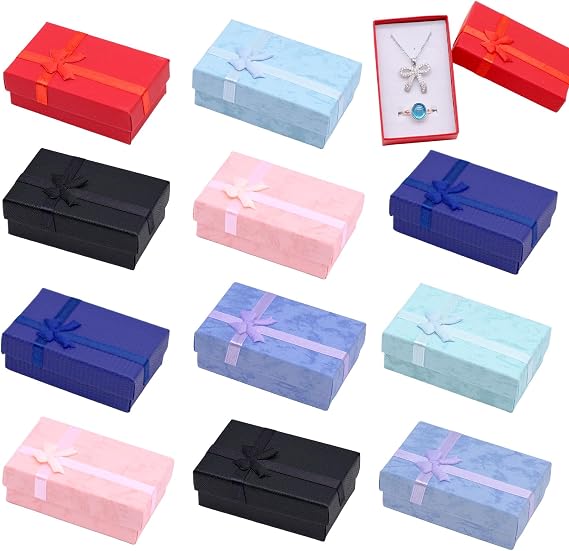 24 Pieces Gift Box for Paper Jewelry, Elegant Rectangle Gift Boxes, Cardboard Packaging Boxes for Jewellery Presentation for Rings, Earrings and Necklaces 8 x 5 x 3 cm