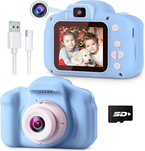 POSO Kids Camera, Children's Digital Camera, Child Toy Camera for Girls and Boys, Toy, 1080P HD Recording, 32GB SD Card, 2.0-inch IPS Screen, 8x Zoom, Timer Photography, Christmas Gift for Boys and