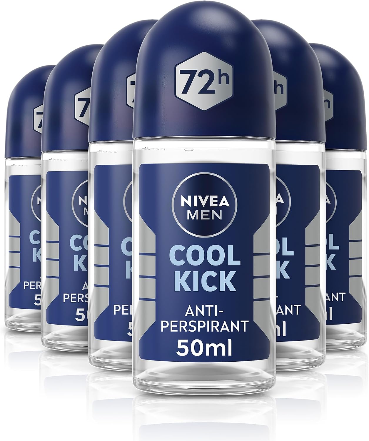 NIVEA Men Cool Kick Anti-Perspirant Deodorant Roll-On 6 x 50ml, Cooling Roll On Deodorant for Men, 72H Active Anti-Sweat and Odour Protection