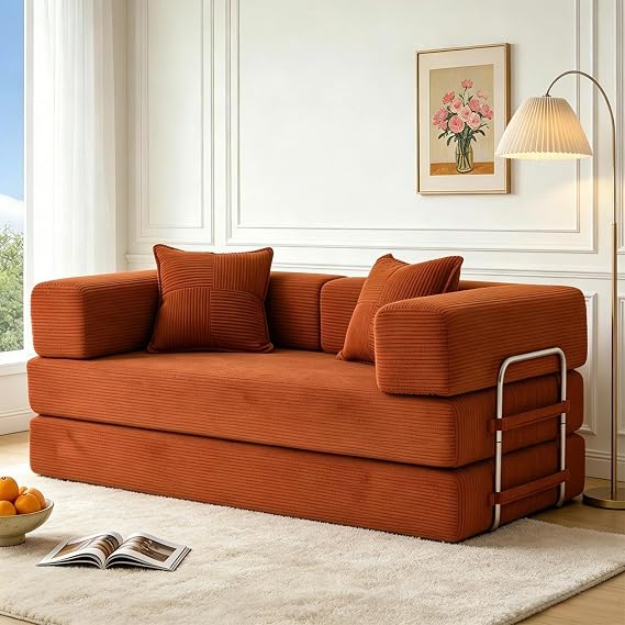 Vipbear 160cm Boneless Sofa with Foam & Springs for Bedroom,Orange