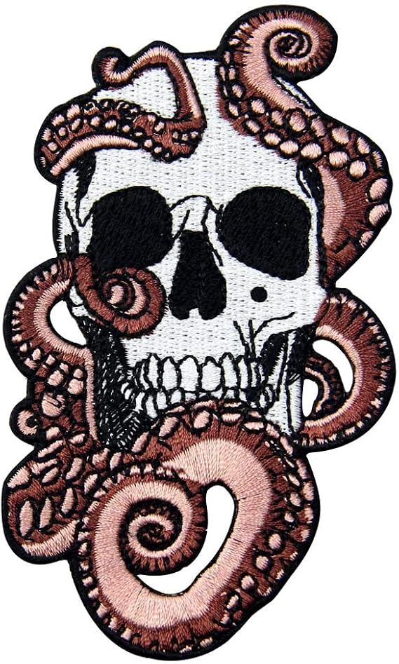 Octopus and Skull Patch Embroidered Badge Iron On Sew On Emblem