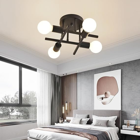 ZYDTRIP Ceiling Light, 4 Lights Chandelier Ceiling Light for Living Room,Bedroom,Kitchen Black and Gold