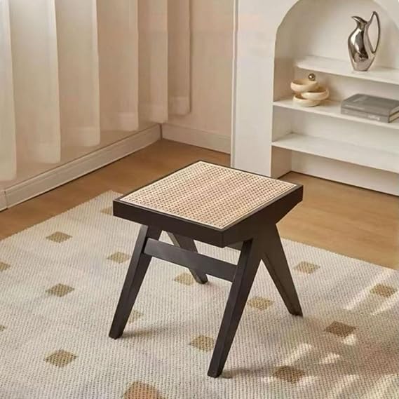 Vintage Black Rattan Entryway Bench, Wooden Dining Room Banquette, Hallway Seating with Table, Stylish Storage Solution for Shoes & Accessories