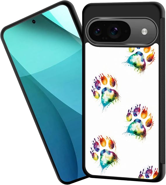 Google Pixel 10/Pixel 10 Pro用ケース、タイヤ滑り止めエッジ キュートデザイン 耐衝撃バンパー フルプロテクションバックカバー、美しい足跡プリント
