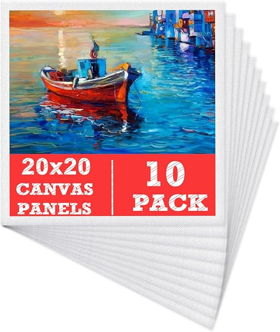 Mokani 10 Pack Blank Square Canvas Boards for Painting, 20x20 cm