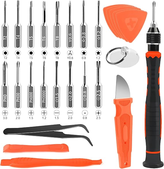 VFANDV Precision Screwdrivers, 28 Pcs DIY Precision Screwdrivers Set with Torx T2 T4 T5 T6 T8, Y0.6,1.5/2.0, with a Spudger, Tools for Repair, Replace Parts